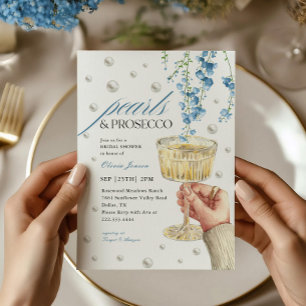 Invitación Dusty Perlas Azules y Ducha Bridal Prosecco Brunch