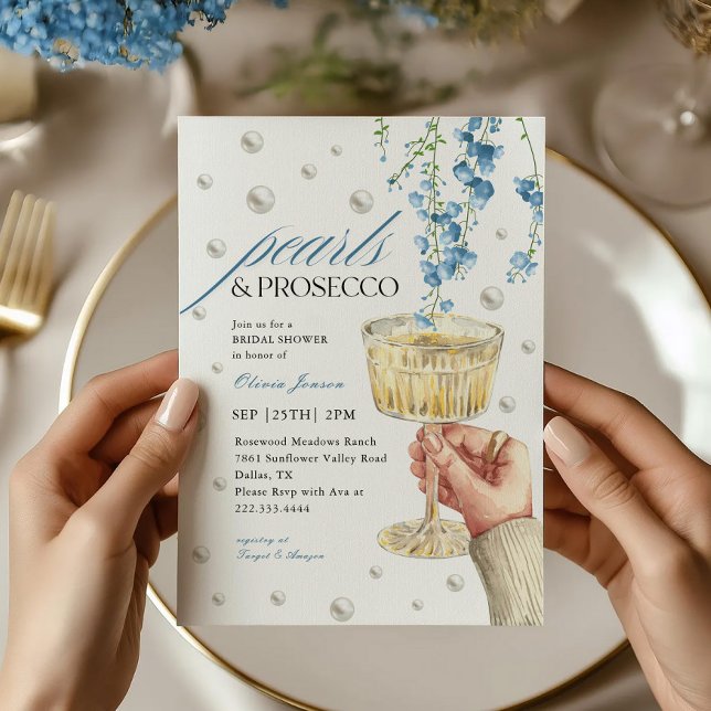 Invitación Dusty Perlas Azules y Ducha Bridal Prosecco Brunch (Subido por el creador)