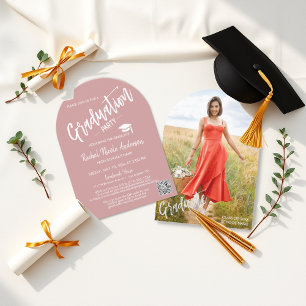 Invitación Dusty Pink Arch Photo Graduation Party
