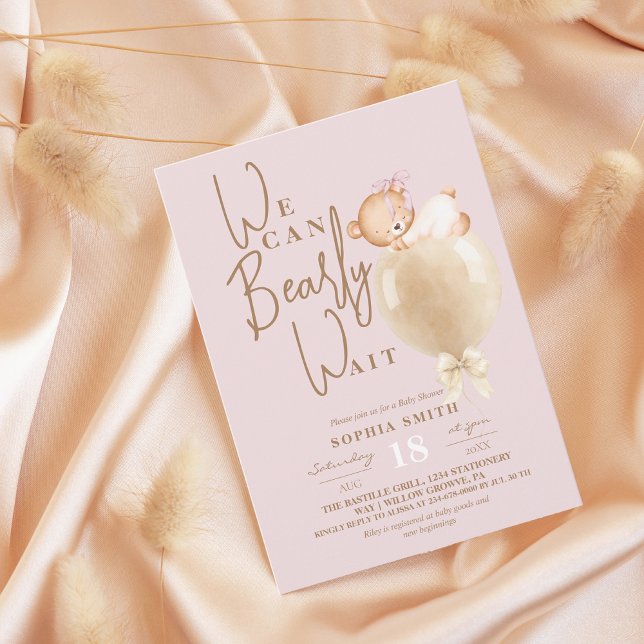 Invitación Dusty Pink Bear Balloon Baby Shower (Subido por el creador)