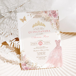Invitación Dusty Pink Boho Floral Quinceañera 15º cumpleaños
