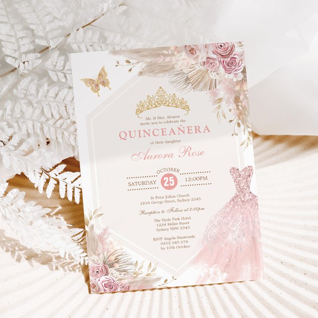 Invitación Dusty Pink Boho Floral Quinceañera 15º cumpleaños (Subido por el creador)