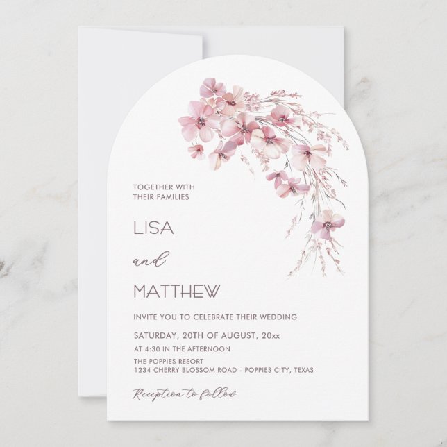 Invitación Dusty Pink Boho Flowers White Casual Wedding (Anverso)