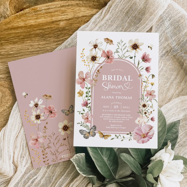 Invitación Dusty Pink Boho Wildflower Meadow Bridal Shower (Subido por el creador)