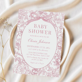 Invitación Dusty Pink Bow Chinoiserie Floral Baby Shower