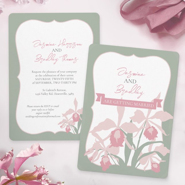 Invitación Dusty pink Cattleya orchid wedding modern floral (Subido por el creador)