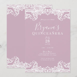 Invitación Dusty Pink Encaje Blanco Elegante Fiesta Quinceañe
