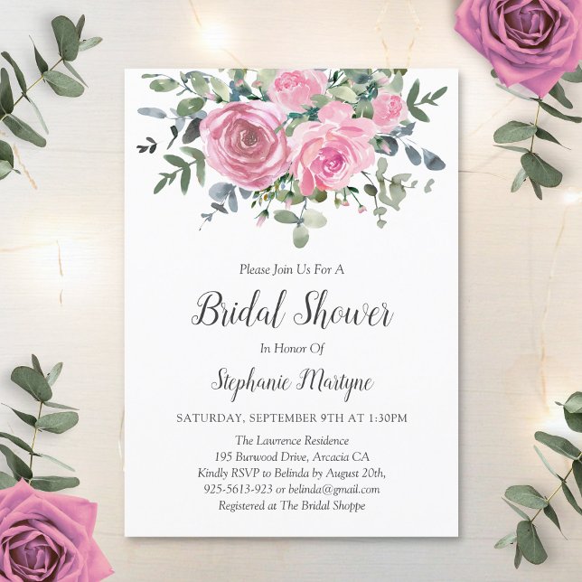 Invitación Dusty Pink Eucalyptus Botanical Bridal Shower (Subido por el creador)