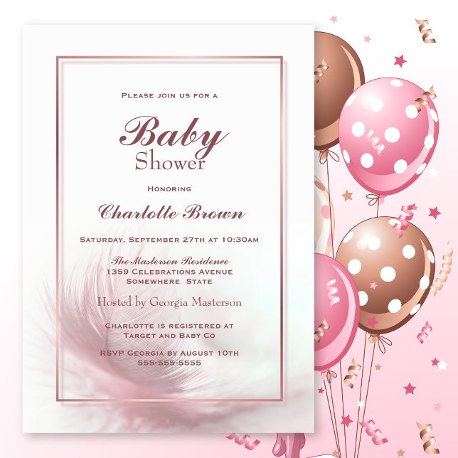 Invitación Dusty Pink Feather Baby Shower (Subido por el creador)