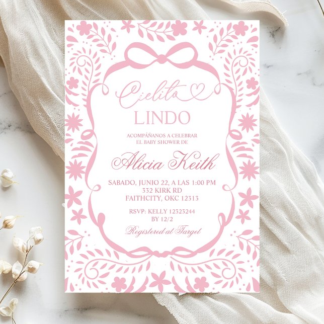 Invitación Dusty Pink Fiesta de Bebé Mexicana Cielito Lindo  (Subido por el creador)