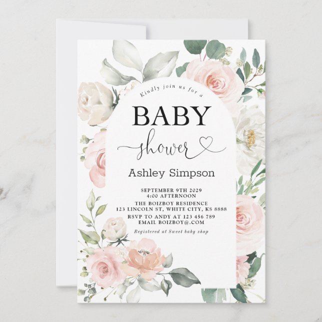 Invitación Dusty Pink Floral Baby Shower (Anverso)