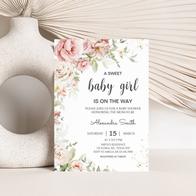 Invitación Dusty Pink Floral Baby Shower (Dusty Pink Greenery Floral Baby Shower)