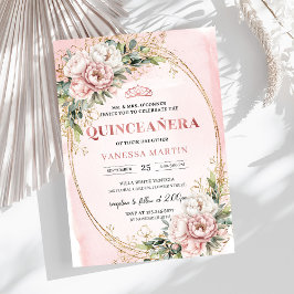 Invitación Dusty Pink Floral Eucalyptus 15th Birthday Invite