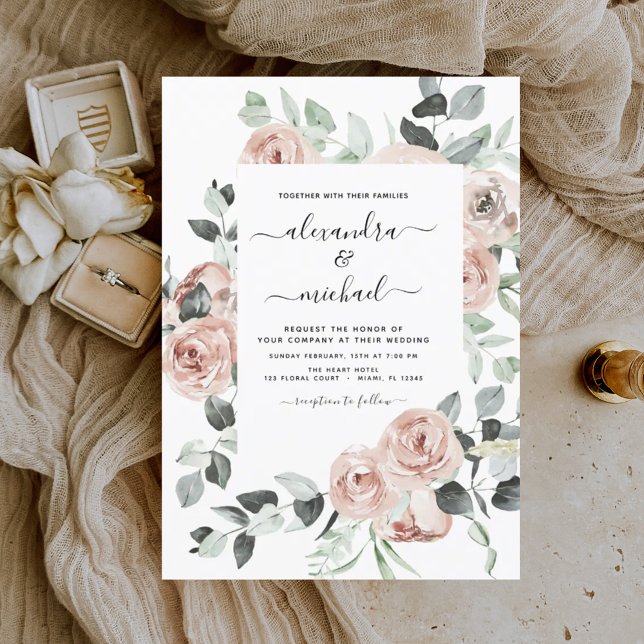 Invitación Dusty Pink Floral Eucalyptus Greenery Boda Invi (Subido por el creador)