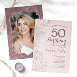 Invitación Dusty Pink Floral Foto 50 cumpleaños<br><div class="desc">Foto de Dusty Pink Floral Invitación a la fiesta de cumpleaños número 50. Diseño moderno minimalista con acentos de dibujos botánicos y tipo de letra de guión tipográfico. Sencilla carta de invitación a la moda, perfecta para una elegante celebración de cumpleaños femenina. Se puede personalizar a cualquier edad. Invitaciones Zazzle...</div>