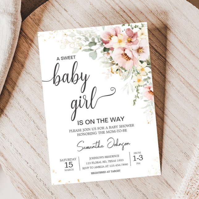Invitación Dusty Pink Floral Greeneration Baby Shower (Dusty Pink Floral Greenery Baby Shower Invitation
)