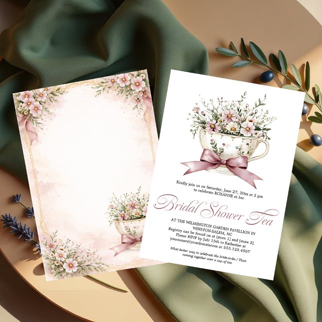 Invitación Dusty Pink Floral Teacup Bridal Shower Tea (Subido por el creador)