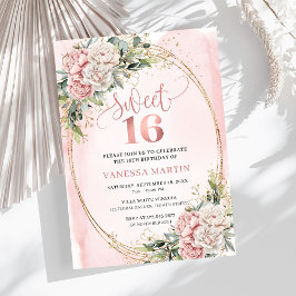 Invitación Dusty Pink Flowers Eucalyptus Sweet 16 Invitation