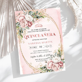Invitación Dusty Pink Flowers Greenery 15th Birthday Invites