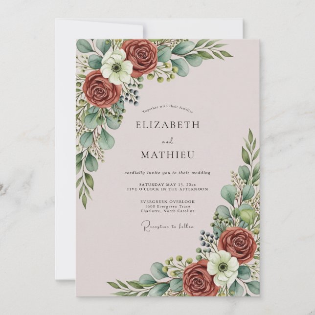 Invitación Dusty Pink Graceful Botanical Wedding (Anverso)