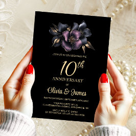 Invitación Dusty Pink Gray Floral 10° Aniversario del Boda