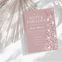Invitación Dusty Pink Mauve Rosa Vestido de Oro 60 cumpleaños