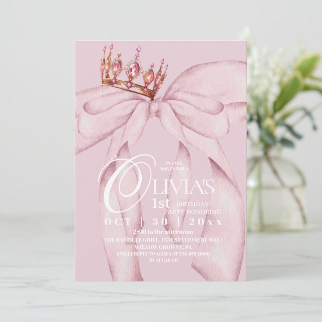 Invitación Dusty Pink Moderno Arco de Cumpleaños Tendy 1er Cu (Anverso de pie)