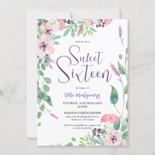 Invitación Dusty Pink Morple Wildflower Sweet 16