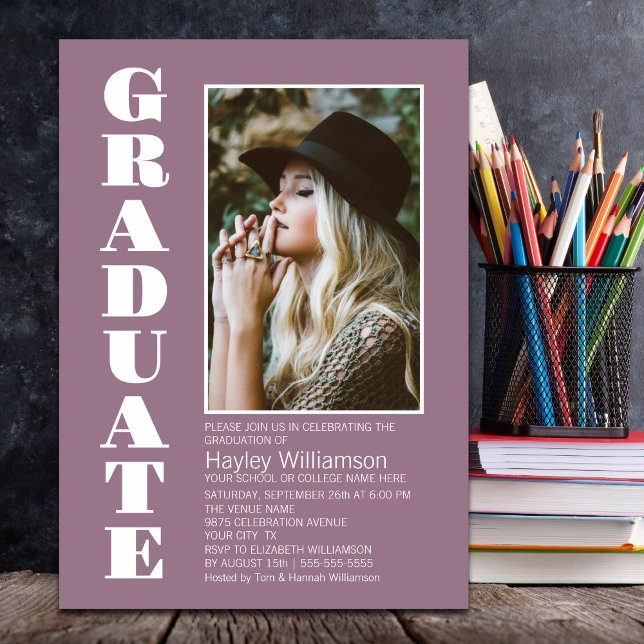 Invitación Dusty Pink Personalizado Foto Partido de Graduació (Subido por el creador)