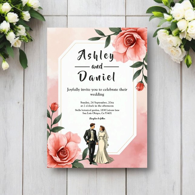 Invitación Dusty Pink Romantic Bride And Groom Floral Wedding (Subido por el creador)