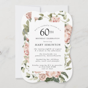 Invitación Dusty Pink Rose Floral 60 cumpleaños