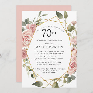 Invitación Dusty Pink Rose Floral 70 cumpleaños