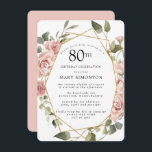 Invitación Dusty Pink Rose Floral 80th Birthday Party Invitat<br><div class="desc">Las polvorientas rosas rosadas crean un moderno borde floral en esta invitación a la fiesta de cumpleaños número 80.</div>