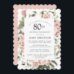 Invitación Dusty Pink Rose Floral 80th Birthday Party Invitat<br><div class="desc">Las polvorientas rosas rosadas crean un moderno borde floral en esta invitación a la fiesta de cumpleaños número 80.</div>