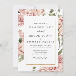 Invitación Dusty Pink Rose Floral Gold Engagement Party