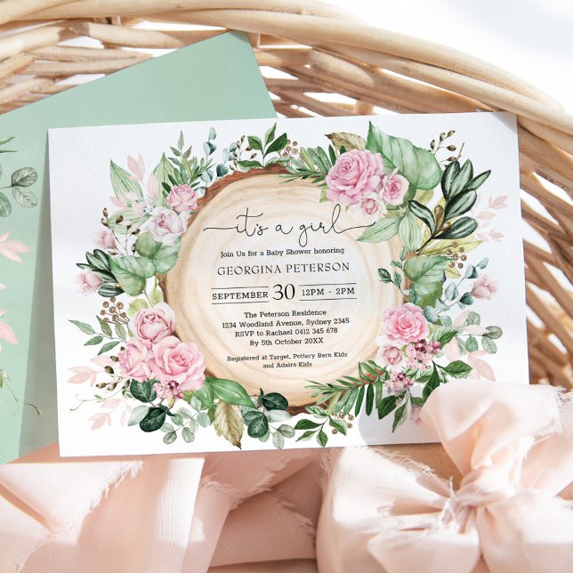Invitación Dusty Pink Rose Garden Chica Botánico Baby Shower (Subido por el creador)