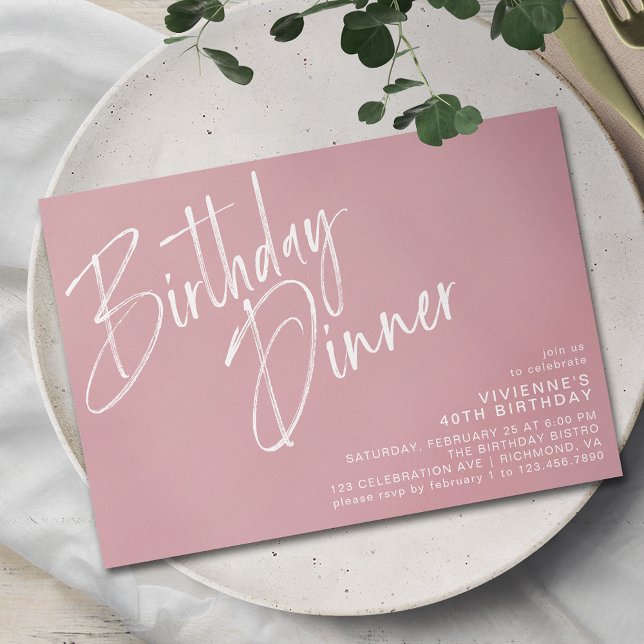 Invitación Dusty Pink Rubor | Moderna cena de cumpleaños de l (Subido por el creador)