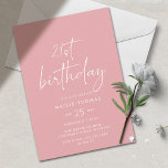 Invitación Dusty Pink Rubor | Simple Cute Girly 21º cumpleaño<br><div class="desc">Invitaciones a la fiesta de cumpleaños 21 de mujeres de color rosa Rubor con texto de "cumpleaños 21" escrito a mano. Fuente blanca sobre un fondo rosa suave. Sencillo,  bonito y moderno.</div>