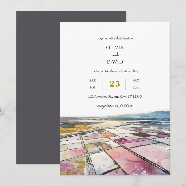 Invitación Dusty Pink Seaside Coastal Landscape Beach Wedding (Anverso / Reverso)