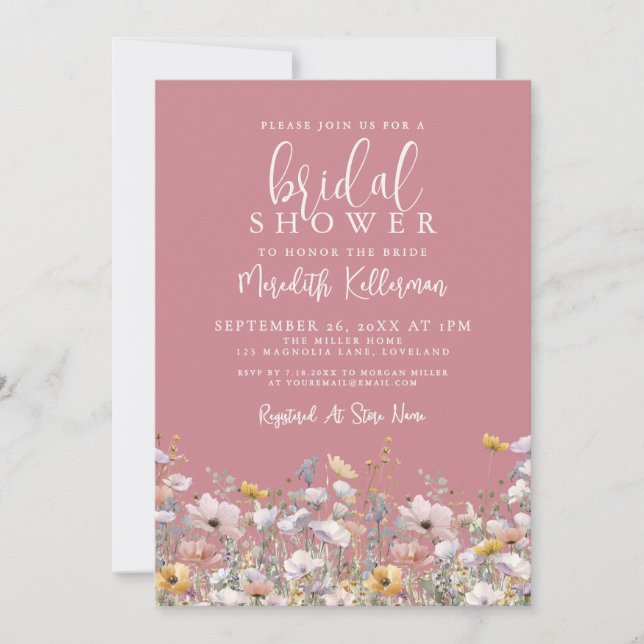 Invitación Dusty Pink Wildflower Bridal Shower (Anverso)