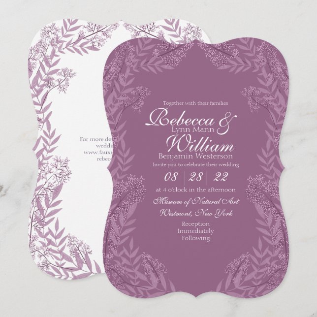 Invitación Dusty Plum Boda Vintage Botánico (Anverso / Reverso)