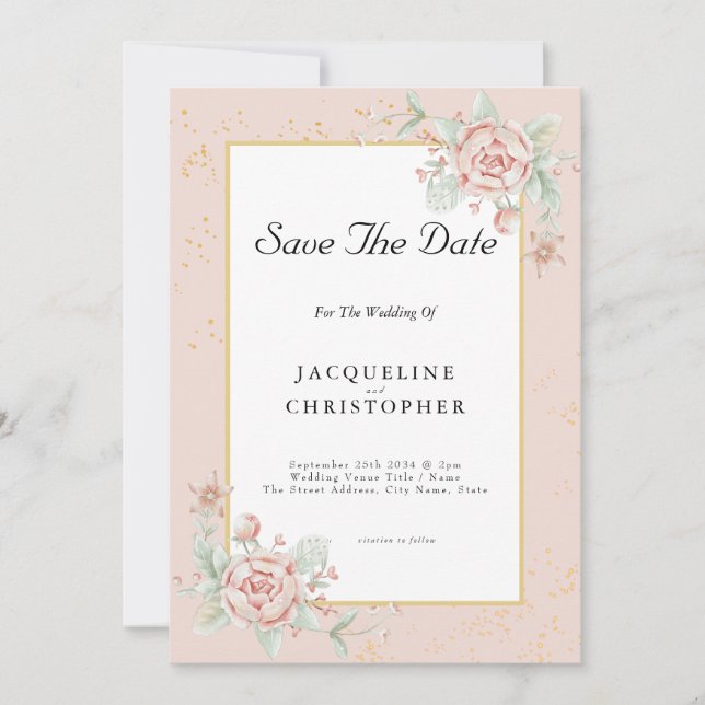 Invitación Dusty Pony Floral Rosa Salva Al Boda De Fecha (Anverso)