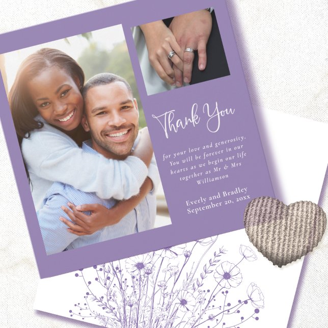 Invitación Dusty Purple Background Photo Boda Gracias (Subido por el creador)