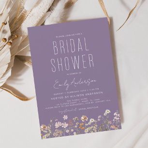 Invitación Dusty Purple Boho Wildflower Ducha de novias