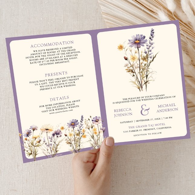 Invitación Dusty Purple Boho Wildflower QR Code Wedding (Subido por el creador)