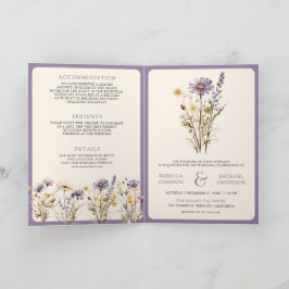 Invitación Dusty Purple Boho Wildflower QR Code Wedding