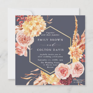 Invitación Dusty Purple Burgundy Terracotta Boda Floral