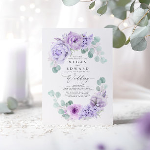 Invitación Dusty Purple Floral Elegante Boho Boda