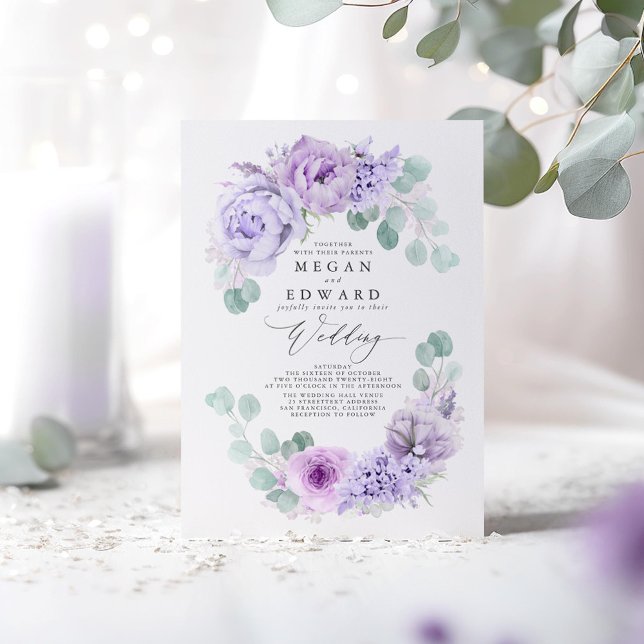 Invitación Dusty Purple Floral Elegante Boho Boda (Dusty Purple Floral Wedding Invitations)