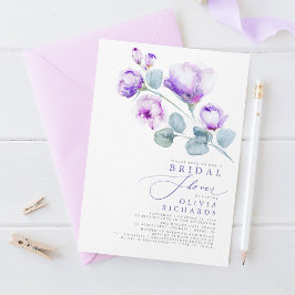 Invitación Dusty Purple Floral Elegante Ducha Mínima De Novia
